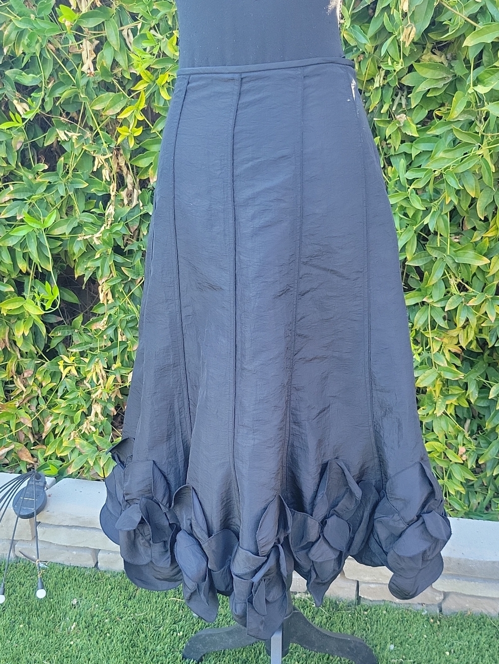 Black Midi Skirt with Floral Petal Bubble Hem